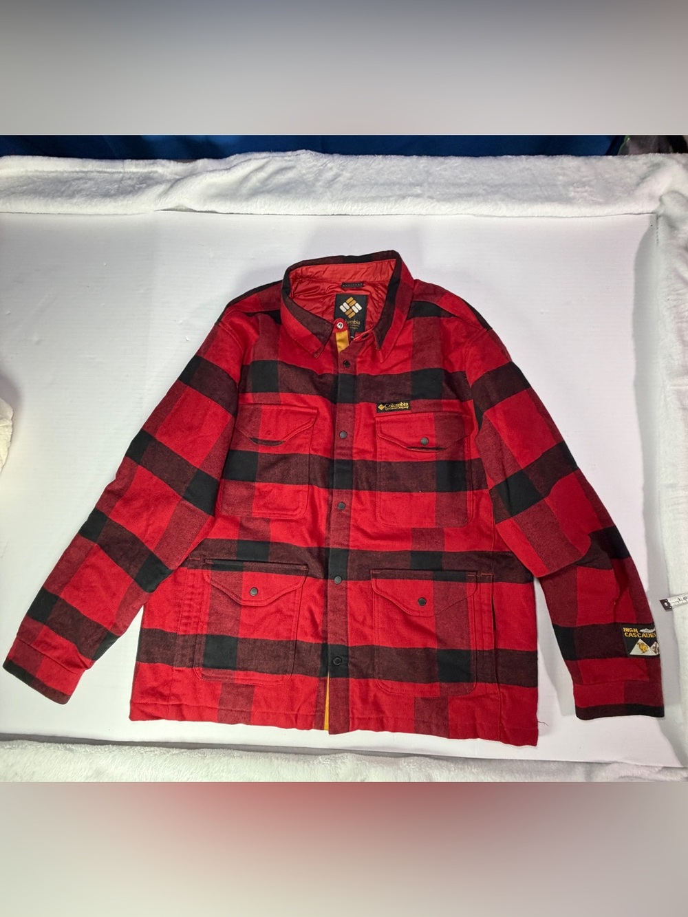 NWOT Columbia Red & Black Plaid Field Jacket missing pocket snap